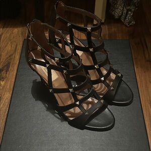 Valentino Garavani Black Strappy Sandals with Stud Accents